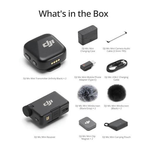 DJI Mic Mini (2 TX + 1 RX + Estuche de Carga) - Micrófono Lavalier Inalámbrico
