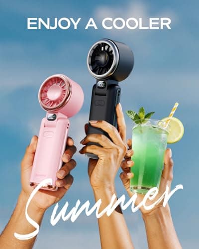 SWEETFULL Portable Handheld Turbo Fan - Portable Fans Rechargeable, 5000mAh, 180° Adjustable, 5 Speed Wind, Digital Display Electric Personal Hand Fan Quiet, Travel Essentials, Bea thumbnail 5