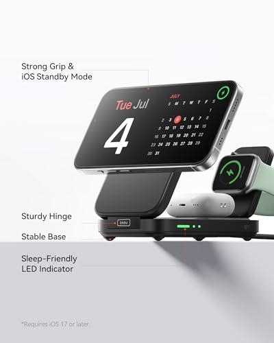 Base de Carga Inalámbrica INIU 3 en 1 Qi2 Plegable para Apple