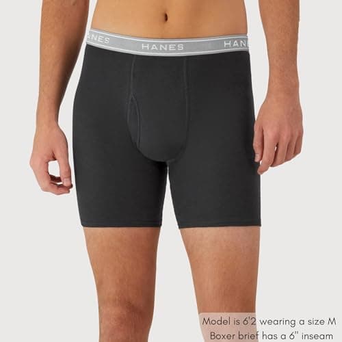 Hanes Men Hanes Boxer Briefs, Cool Dri Moisture-Wicking Underwear, Cotton No-Ride-up for Men, 6 Pack, Black/Grey, Medium thumbnail 2