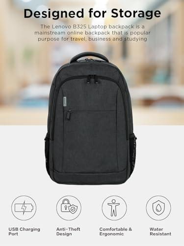 Lenovo B325 Laptop Backpack, Grey, 17-Inch, Water-Resistant Travel Backpack with External USB Port, Anti-Theft Design, Luggage Strap, for Men & Women, Perfect for Work, School, and thumbnail 5