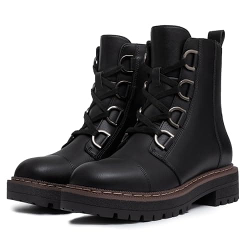 Women's Low Chunky Heel Lace-Up Platform Ankle Combat Boots Black Size 7 thumbnail 3