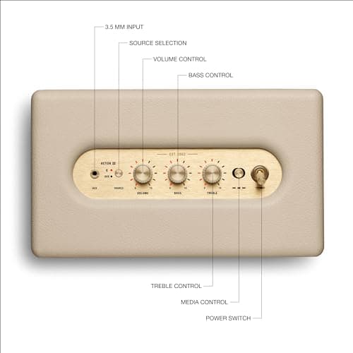 Marshall Acton III Bluetooth Home Speaker - Loud Stereo Sound with Bass and Treble Controls | Plug-in Powered | 3.5mm Aux Input - Cream thumbnail 6