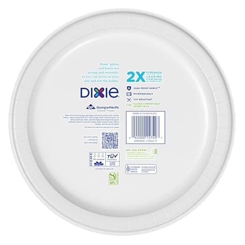 Dixie Large Paper Plates, 10 Inch, 86 Count, 2X Stronger*, Microwave-Safe, Soak-Proof, Cut Resistant, Disposable Plates For Everyday Breakfast, Lunch, & Dinner Meals