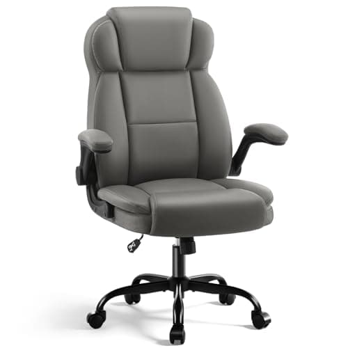 AreShark Ergonomic Office Chair with High Back Headrest,PU Leather Executive Desk Chair Padded Flip-Up Armrests,Lumbar Support,Swivel Computer Chair for Home Office & Gaming,Gray