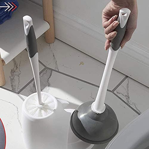 Clorox Toilet Plunger and Brush Bowl Set with Holder Caddy Storage for Cleaning Bathroom and Unclogging Toilets, White and Gray thumbnail 4