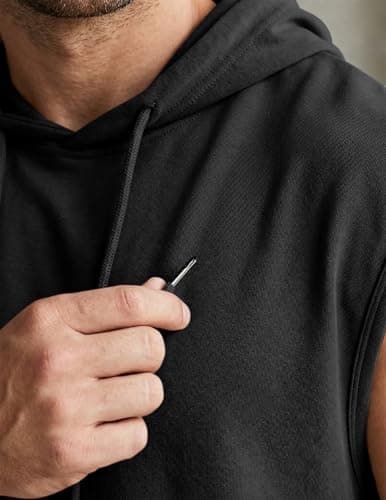 JMIERR Men's Sleeveless Drawstring Hooded Tank Tops Muscle T-Shirt - Casual Spring Summer Fitted Cotton Hoodies Sweatshirts Tee Shirt for Gym Workout Daily Wear, M, Black thumbnail 4