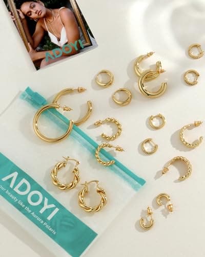 Set de Aretes de Argolla Adoyi Bañados en Oro 14K - 9 Pares Variados