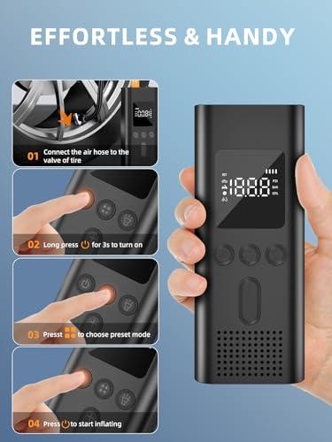 AIRSURE Tire Inflator Portable Air Compressor, 150 PSI Fast Inflation Cordless Air Pump with LED Light, Auto Shut-Off, Rechargeable Battery for Car, Motorcycle, Bike, and Sports Ba thumbnail 8