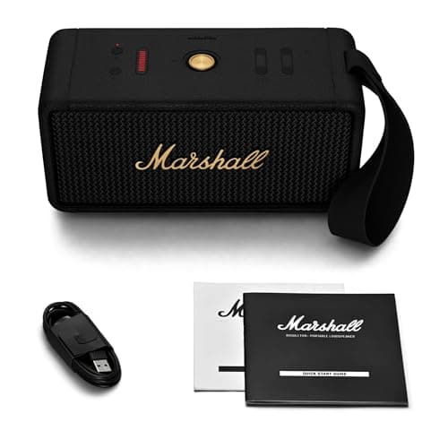 Marshall Middleton Portable Bluetooth Speaker - Rugged Waterproof/Dust-proof Design | Loud Stereo Sound, Deep Bass | Compact and Wireless for Travel and Outdoors - Black and Brass thumbnail 13
