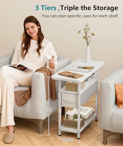 Miniatura de AOODA Narrow Nightstand with Drawers, 3 Tier Skinny Bedside Table for Bedroom, Slim Living Room End Tables with Storage for Small Spaces, Sofa Couch (White) 2
