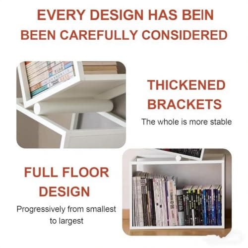 TDDFLO Geometric Bookshelf, 5-Tier Metal Unique Bookcase Modern Bookcase, Corner Bookshelf for CDs/Books/Home Decor -White