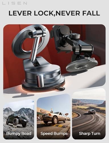 LISEN for Magsafe Car Mount, Magnetic Phone Holders for Your Car Vacuum, Phone Mount for Car Accessories for Women Men Jeep BMW, Suction Phone Holder Gifts Kits, for iPhone 17 Pro  thumbnail 4