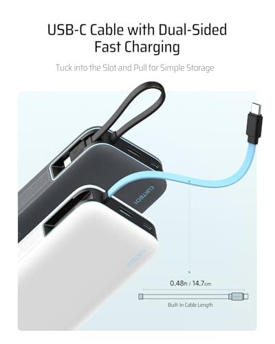 CUKTECH 45W Power Bank 20000mAh, Portable Travel Charger Built-in USB C Cable, Fast Charging Battery Pack for iPhone 16/15/14/13, iPad, Samsung Galaxy, Google Pixel, Android and Mo