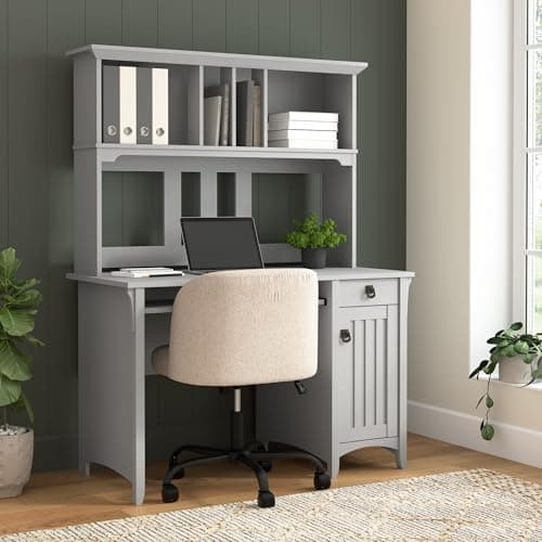 Bush Home Salinas Computer Desk with Hutch | Study Table with Drawers, Cabinets & Pullout Keyboard/Laptop Tray | Modern Home Office Desk in Cape Cod Gray | Work Desk with Storage thumbnail 2
