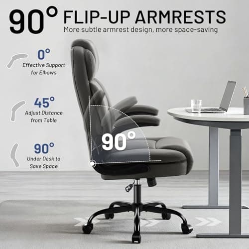 AreShark Ergonomic Office Chair with High Back Headrest,PU Leather Executive Desk Chair Padded Flip-Up Armrests,Lumbar Support,Swivel Computer Chair for Home Office & Gaming,Gray thumbnail 7