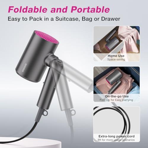 BABONIR Hair Dryer with Diffuser for Women, 1875W Fast Drying Ionic Blow Dryer for Home Use, Lightweight Foldable Hairdryer with Concentrator Nozzle, 3 Heat 2 Speed Settings, Gray thumbnail 4