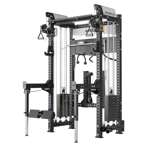 Mikolo Anubis-2.0 Smith Machine with Weight Stack, 3“×3” All-in-One Power Cage with LAT Pulldown & Cable Crossover, 3200LBS Multi-Function Trainer with Aluminum Pulley System for F
