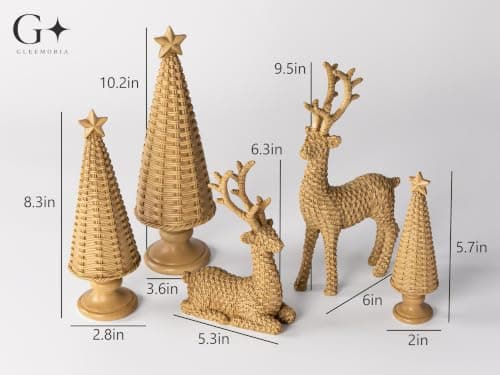 Gleemoria 5PCS Reindeer Christmas Decor, Christmas Tree Figurines thumbnail 2