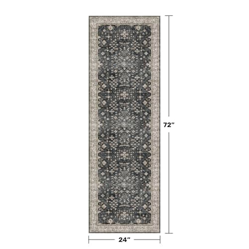 Black Boho Washable 2x6 Runner Rugs for Hallway Kitchen Bedroom Beside Laundry Room Bathroom Rug, Pet & Kids Friendly, Non Slip Low Pile Stain Resistant Soft Foldable Long 24 x 72  thumbnail 2