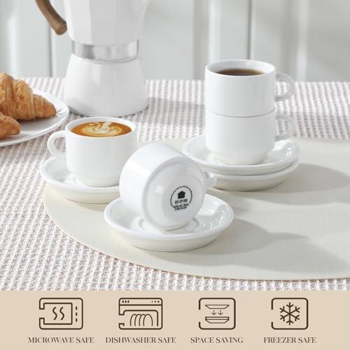Miniatura de MALACASA Set de 4 Tazas de Espresso 2.5 oz Blancas con Platillos y Soporte Metálico, Apilables 4