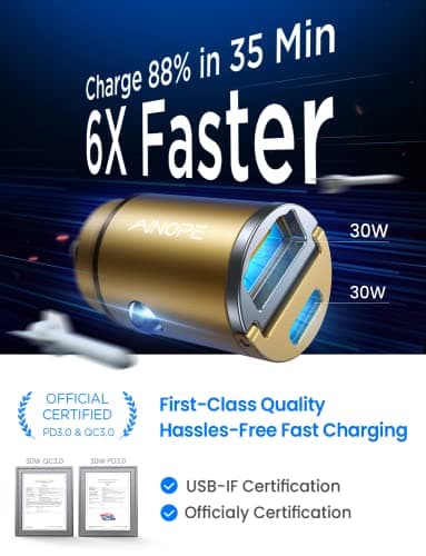AINOPE 60W USB C Car Charger Fast Charging for iPhone 17 Pro Max Plus,[Smallest Metal] Car Charger USB C PD30+QC30W 3.0 Dual Port Cigarette Lighter Charger for iPhone 16 15 Samsung thumbnail 2