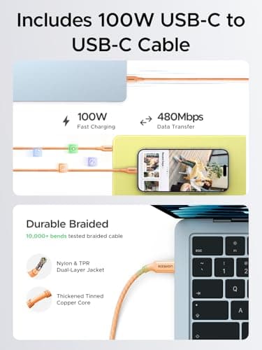 UGREEN Nexode Air 65W USB C Charger, Foldable Mini Charger Block Fast Charging with USB C Cable, GaN Charger for MacBook Air/Neo/Pro, iPhone 17 16, Galaxy S26/S25, iPad, Orange thumbnail 4