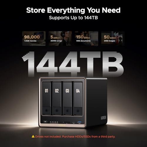 NAS UGREEN DXP4800 GT 4 Bahías - Almacenamiento de Red, AMD R2514, 8GB RAM, 10GbE, NVMe, HDMI 4K