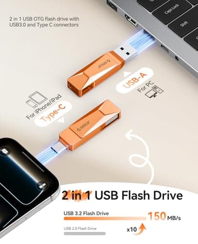 Miniatura de Memoria USB ORICO 128GB Tipo C, 150MB/S, Metal, Giratoria 2 en 1 con OTG para Celulares, Tablets, iPhone, Auto y Consolas - CB05 2