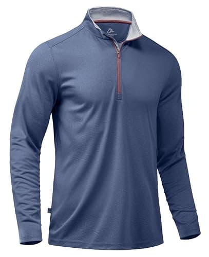 Obla Golf Quarter Zip Pullover for Men Mock Neck Sweatshirt Lightweight Sun Protection Men's Long Sleeve Golf Shirt (Deep Blue Melange_L)