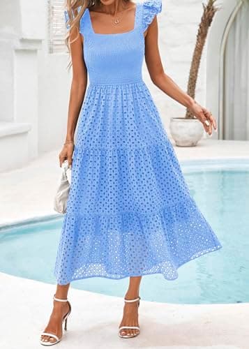 Miniatura de Vestido Maxi Boho sin mangas con calados para mujer Lazysmile 7