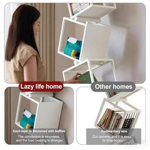TDDFLO Geometric Bookshelf, 5-Tier Metal Unique Bookcase Modern Bookcase, Corner Bookshelf for CDs/Books/Home Decor -White