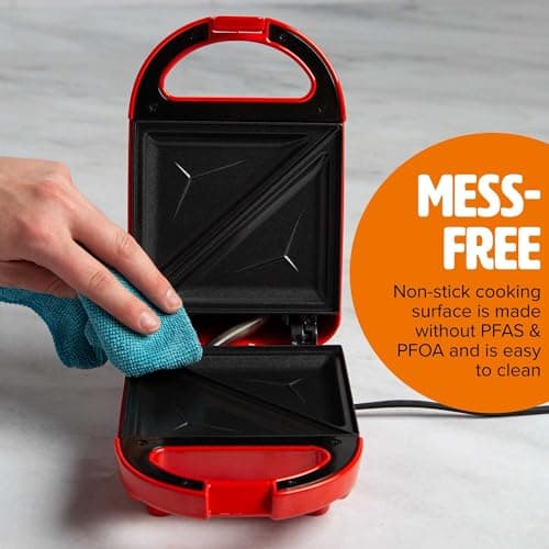 Tasty Mini Sandwich Maker, Makes Sandwiches, Paninis, Grilled Cheese, Desserts, Quick Results, Easy Cleanup, 600W, Red thumbnail 4