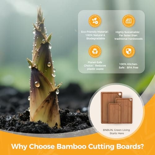 Miniatura de BNBUN Bamboo Cutting Board for Kitchen, Wooden Cutting Board 3-Piece Set with Non-Slip Mat Deep Juice Groove and Built-In Handles, Wood Cutting Board for Meat Vegetables Fruit Idea 6