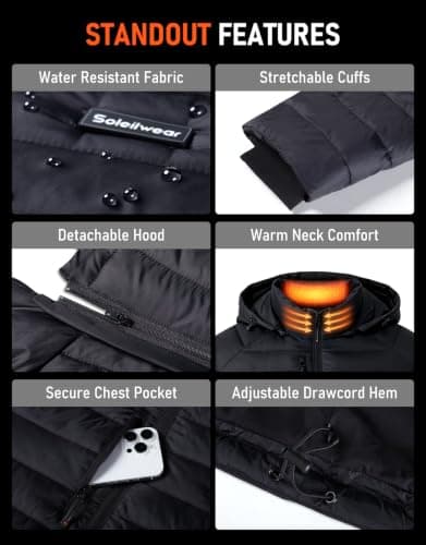 Chaqueta térmica de grafeno para hombre Soleilwear con batería de 16000mAh