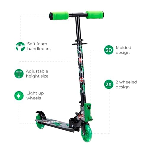 Minecraft - Kids 2-Wheel Kick Scooter with Light-Up Wheels and Foldable