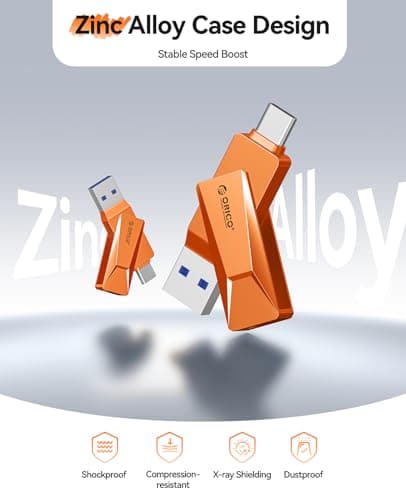 Miniatura de Memoria USB ORICO 128GB Tipo C, 150MB/S, Metal, Giratoria 2 en 1 con OTG para Celulares, Tablets, iPhone, Auto y Consolas - CB05 5
