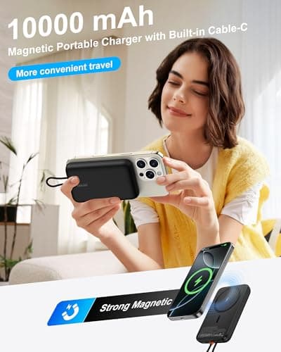 AsperX Magnetic Power Bank, 10,000mAh Magnetic Battery Pack Built-in USB C Cable 22.5W PD Fast Charging, LCD Display, Wireless Portable Charger Compatible with iPhone 17/16/15/14/1 thumbnail 2