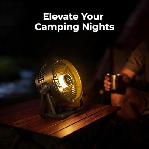 BougeRV Portable Fan Rechargeable, 20000mAh Battery Powered Fans with 4 Wind Speeds Hook Brighter Light LCD Display 270° Rotatable for Camping, Tent, Outdoors, Office, Travel, RV thumbnail 9