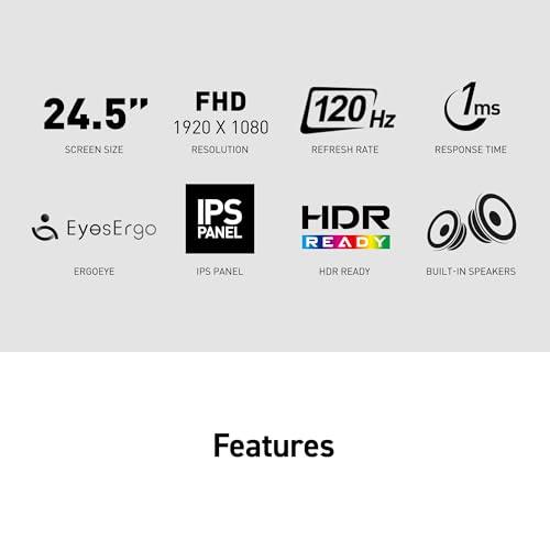 msi PRO MP251 E2 24.5-inch IPS 1920 x 1080 (FHD) Gaming Office Monitor, 120Hz, Adaptive-Synch, HDR Ready, HDMI, VGA & Display Port,VESA Mountable, Tilt, Speaker, 1ms, Black thumbnail 7