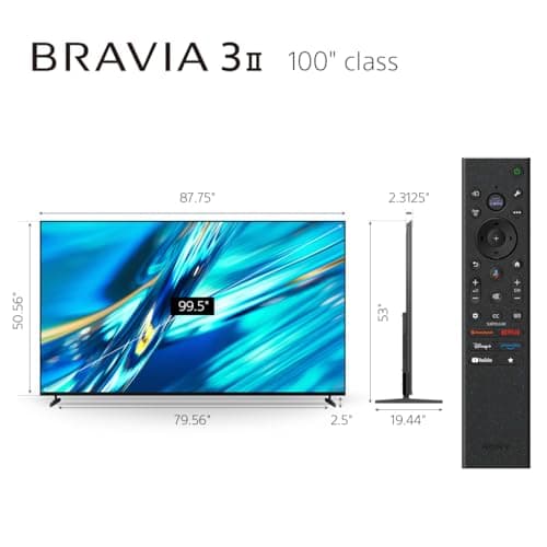 Sony 100 Inch BRAVIA 3 II LED 4K HDR Smart Google TV with Gemini K100XR30M2