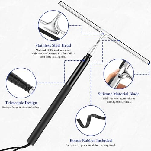 Feeloco 2-in-1 Window Shower Squeegee with Extension Pole for Glass Doors