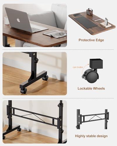 Amztabler Small Standing Desk Adjustable Height, Mobile Stand Up Desk with Wheels, 32 Inch Portable Rolling Desks Conference Room Tables for Walking Pad Treadmill Wood Rustic thumbnail 6