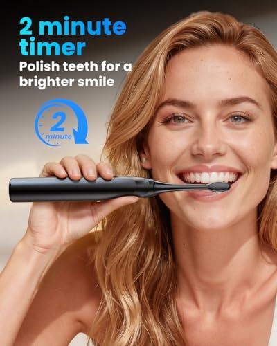 Onlyone Sonic Electric Toothbrush for Adults, Rechargeable Ultrasonic Electric Toothbrush with 8 Brush Heads, Travel Case, Charging Base & Wireless Charging - 5 Modes with Smart Ti