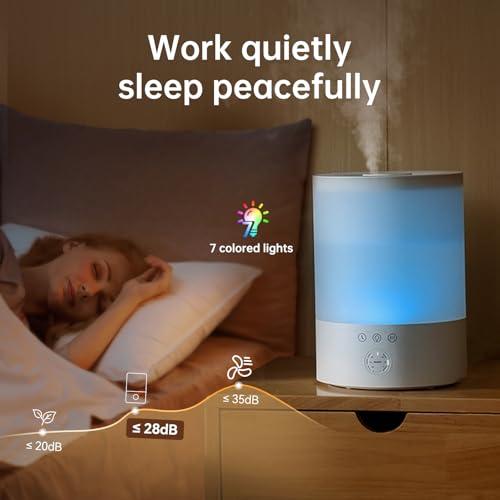 YOGIN Humidifiers for Bedroom Large room,Top fill 2.5L Ultrasonic cool mist Humidifiers for Baby Nursery and Plants,Up to 24 Hours, 24db Quiet,Night Light, Auto Shut Off, Easy Clea