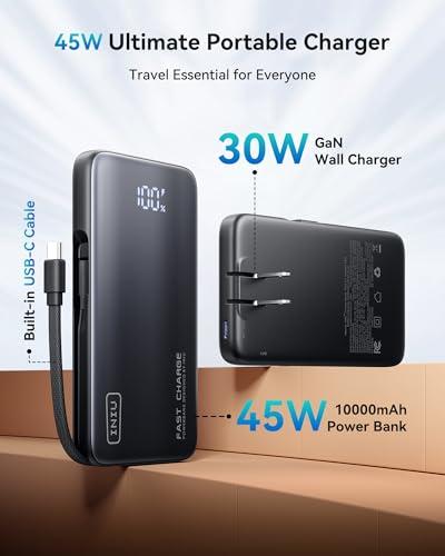 Miniatura de Cargador Portátil INIU 3 en 1: 45W, 10000mAh con Cable USB-C y Enchufe Plegable 2