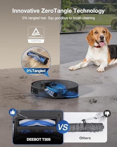 ECOVACS DEEBOT T30S Combo Robot Vacuum and Mop, All-in-One Cleaning Hub, 11000Pa, ZeroTangle Technology, TruEdge Adaptive Edge Mopping, Dual Self-Emptying, Hot Water Mop Washing, A