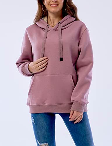Fenclushy Womens Winter Hoodies Warm Fleece Sherpa Lined Pullover Hooded Sweatshirt (Purple,L)
