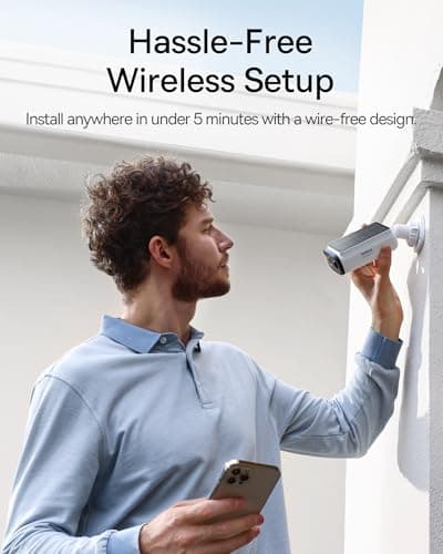 Baseus Solar Security Cameras Wireless Outdoor S1 Lite, 2K QHD Solocam, Continuous Power, Color Night Vision, AI Human Detection, IP67, No Monthly Fee, Local Storage, Works with Al