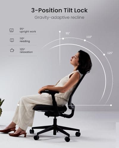 ProtoArc Ergonomic Office Chair – Flexer Mesh Couputer Chair for Women, Foam Sliding Seat, 125° Recline, Home Desk Chairs for Small Spaces, Stylish & Comfortable – Black thumbnail 6